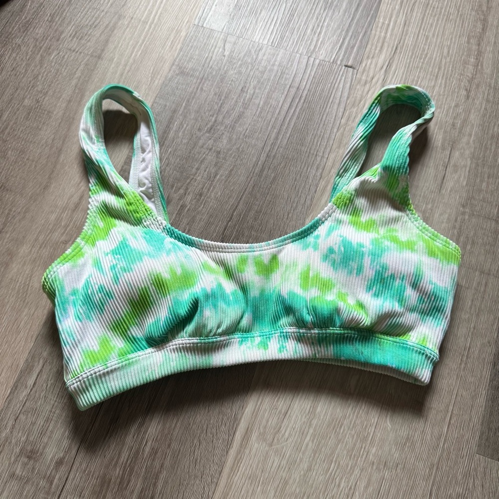 PINK Victoria's Secret Green and White Bikini Top